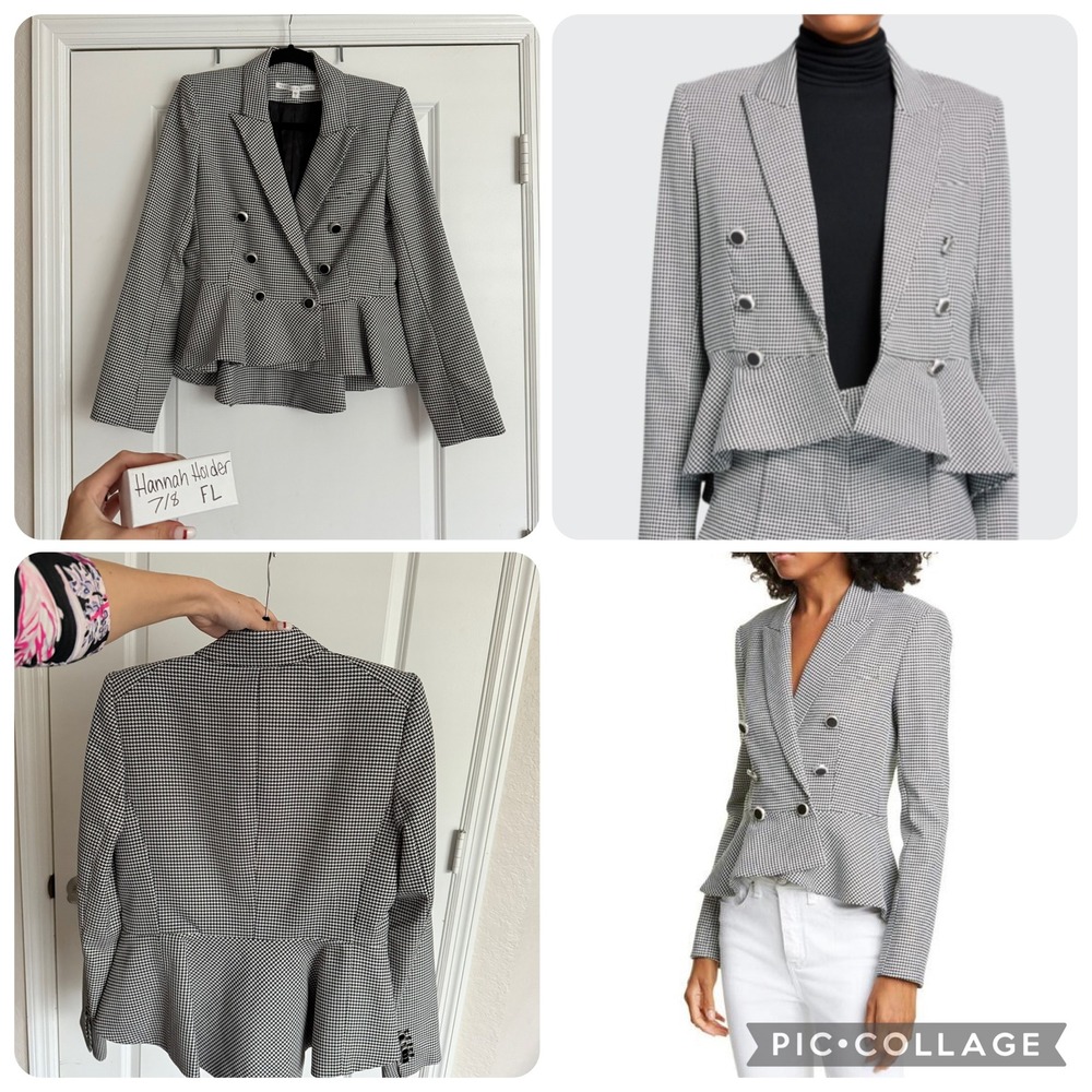 Veronica Beard Houndstooth Dickey Jacket Black White Double Breasted Blazer - Picture 2 of 2